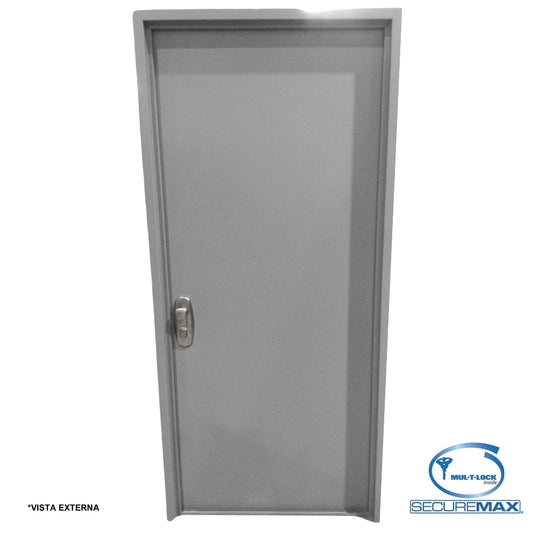PUERTA DE SEGURIDAD LISA CON MARCO 3 PIES X 7 PIES GRIS DERECHA CON CERRADURA PLATEADA SECURE MAX