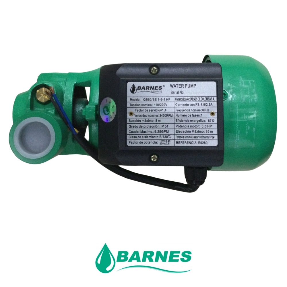 BOMBA DE AGUA PERIFERICA DE 1/2HP 110V/220V BARNES E0280