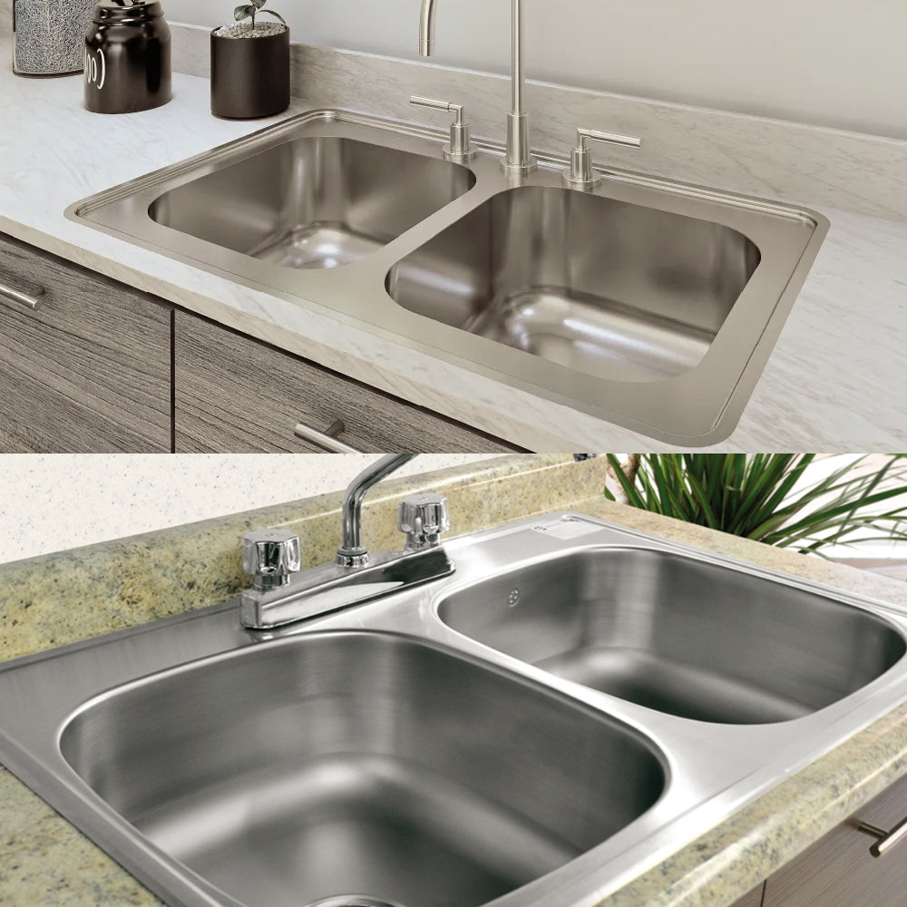 FREGADOR DE EMPOTRAR DOBLE DE ACERO INOXIDABLE 84 X 48 CM (33 IN X19 IN X 6 IN) GRIVEN A367-8448D
