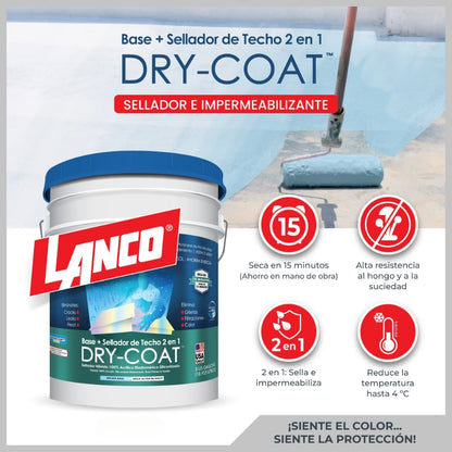 DRY COAT IMPERMEABILIZANTE DE TECHO 2 EN 1 BLANCO 5 GL  RC486-2 LANCO
