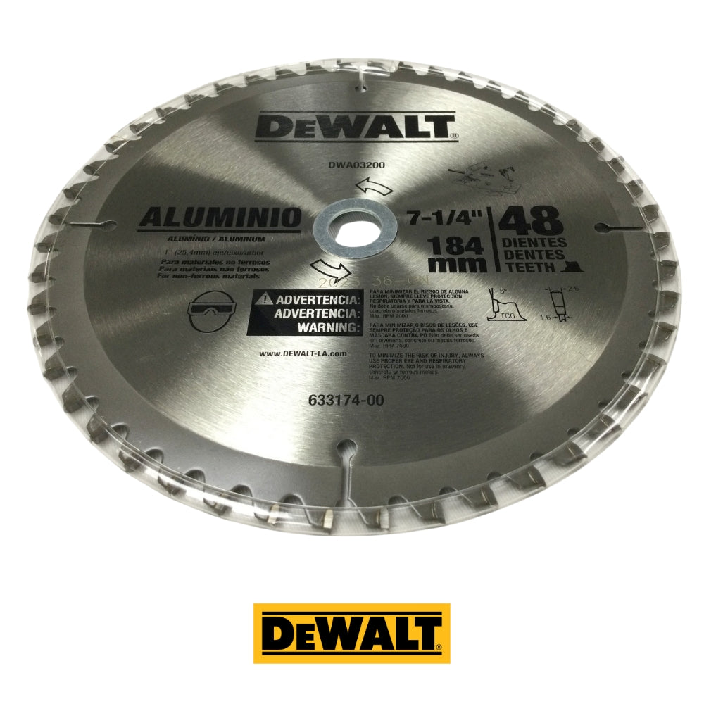 DISCO CORTE ALUMINIO  7 1/4 PULGADAS X 5/8 PULGADAS 48D DW03200 DEWALT