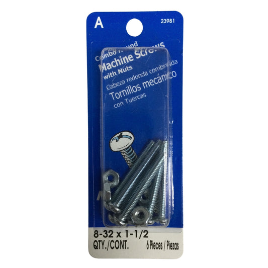 TORNILLO DE MAQUINA ZINCADO CAB REDONDA COMBO N°8-32 x 1-1/2 PULGADAS ROSCA ESTANDAR