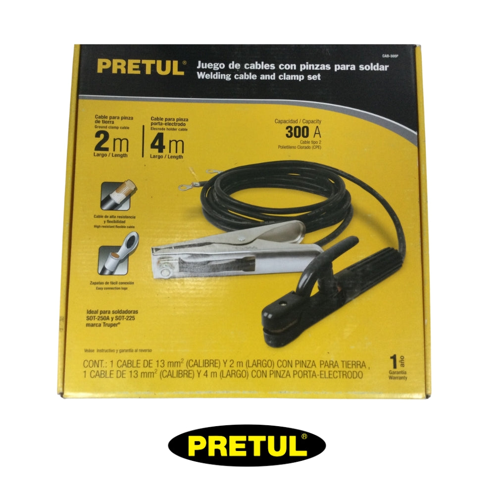 JUEGO DE PORTA ELECTRODO Y PINZA P/SOLDAR CON CABLES PRETUL