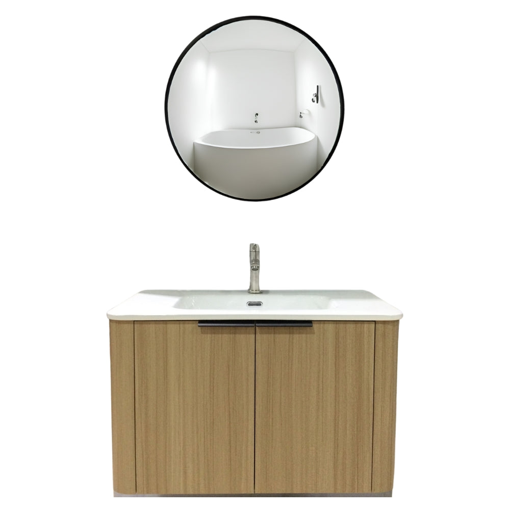 MUEBLE DE BAÑO DE PVC CON LAVAMANO Y GRIFERIA ESSENCE 80X46.5X50 CM INCLUYE ESPEJO 60X60CM CAP116-80 BOA-ROBLE