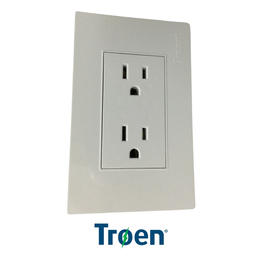 TOMACORRIENTE DOBLE BLANCO CON TIERRA 15A/125V