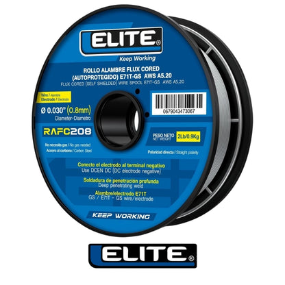 ROLLO ALAMBRE FLUX CORED (AUTOPROTEGIDO) E71T-GS 100mm 2Lb (0,9KG) 0,8MM (0.030) ELITE