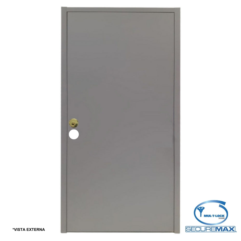 PUERTA DE SEGURIDAD LISA CON MARCO 3 PIES X 7 PIES GRIS DERECHA CON CERRADURA TIPO B SECUREMAX