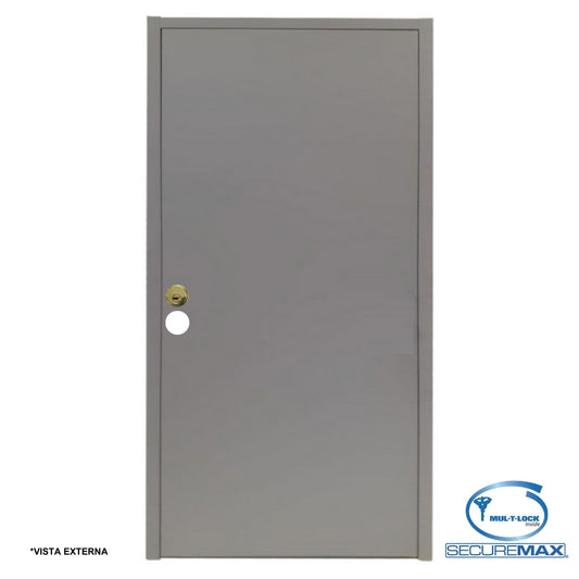 PUERTA DE SEGURIDAD LISA CON MARCO 3 PIES X 7 PIES GRIS DERECHA CON CERRADURA TIPO B SECUREMAX