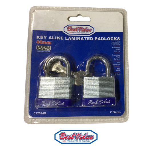 CANDADO LAMINADO 40MM BV (2PCS) KEYALIKE