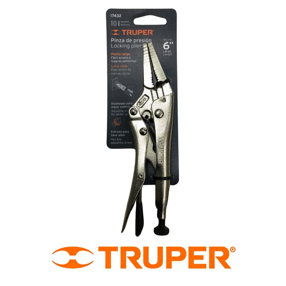 PINZA DE PRESION DE PUNTA LARGA 6 PULGADAS CROMADA TRUPER