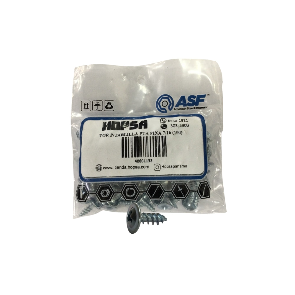 TORNILLOS PARA TABLILLA PVC PUNTA FINA 7/16 (100 UND)