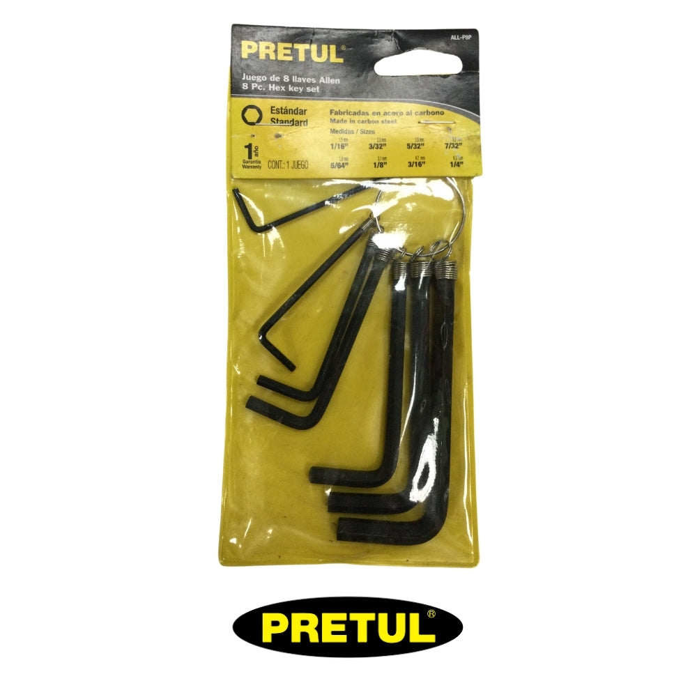 JUEGO DE LLAVE ALLEN 8 PIEZAS  PULGADAS PRETUL