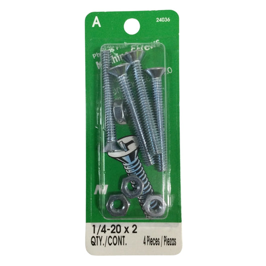 TORNILLO DE MAQUINA CON TUERCA CAB PLANA PHILLIPS 1/4 PULGADAS-20 x 2 PULGADAS ROSCA ESTANDAR