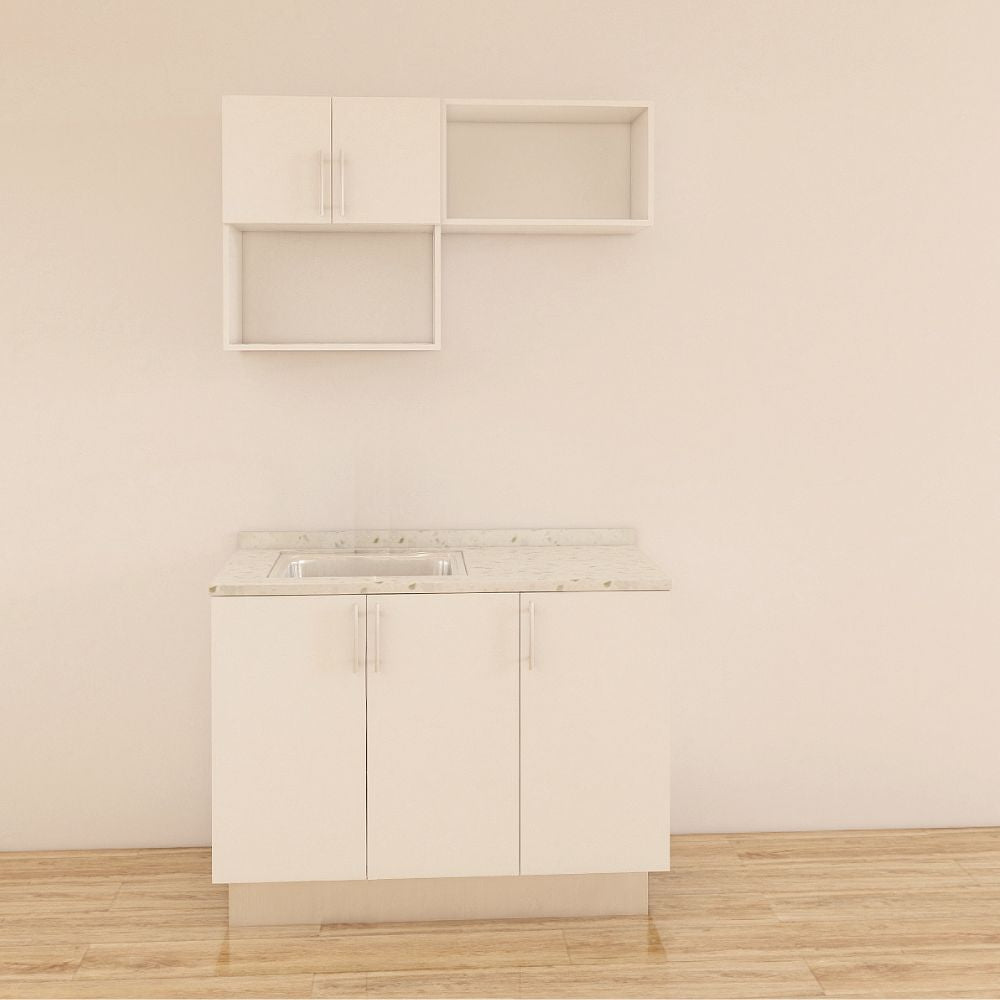 MUEBLE DE COCINA CON FREGADOR Y GABINETE AEREOS COLOR BLANCO YKL-CG-03/TH2242 IZQUIERDO 1.20M