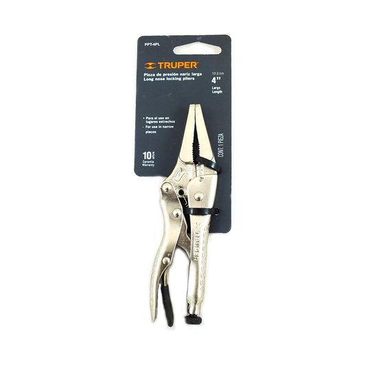 PINZA DE PRESION DE PUNTA LARGA 4 PULGADAS  CROMADA TRUPER