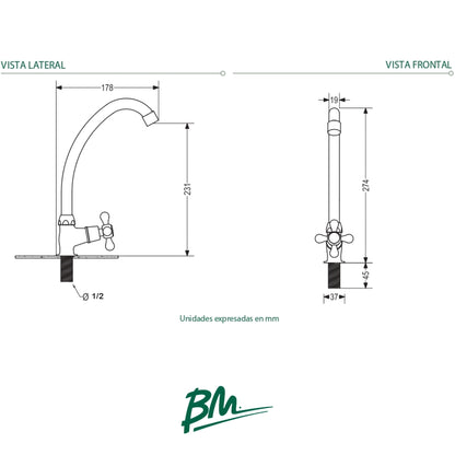 LLAVE DE FREGADOR CUELLO DE CISNE LARGO ACABADO CROMADO SEVILLA BM-31005