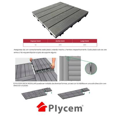 DECK MODULAR PLYCEM GRIS  GRAFITO 30CM X 30CM X 14MM PQT 6 UNI. (0.54M2) 1330393