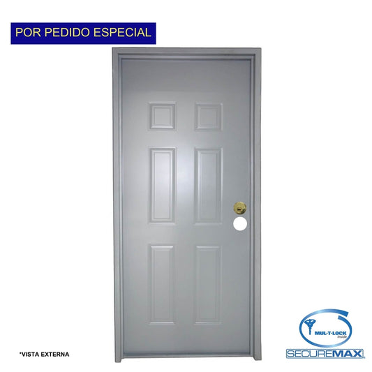 PUERTA DE SEGURIDAD 6 PANELES CON MARCO 3 PIES X 7 PIES GRIS IZQUIERDA CON CERRADURA TIPO B SECUREMAX