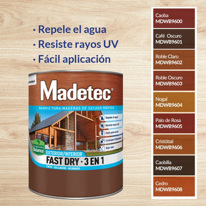 BARNIZ 3 EN 1 MADETEC FAST DRY ROBLE CLARO QTO 9602 PINTUCO