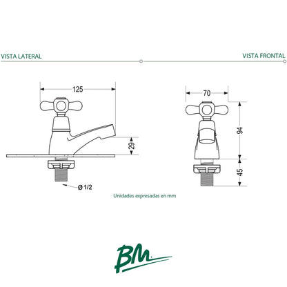 LLAVE PARA LAVAMANOS SENCILLA MANIJA DE CRUZ IDEAL BM-C50101