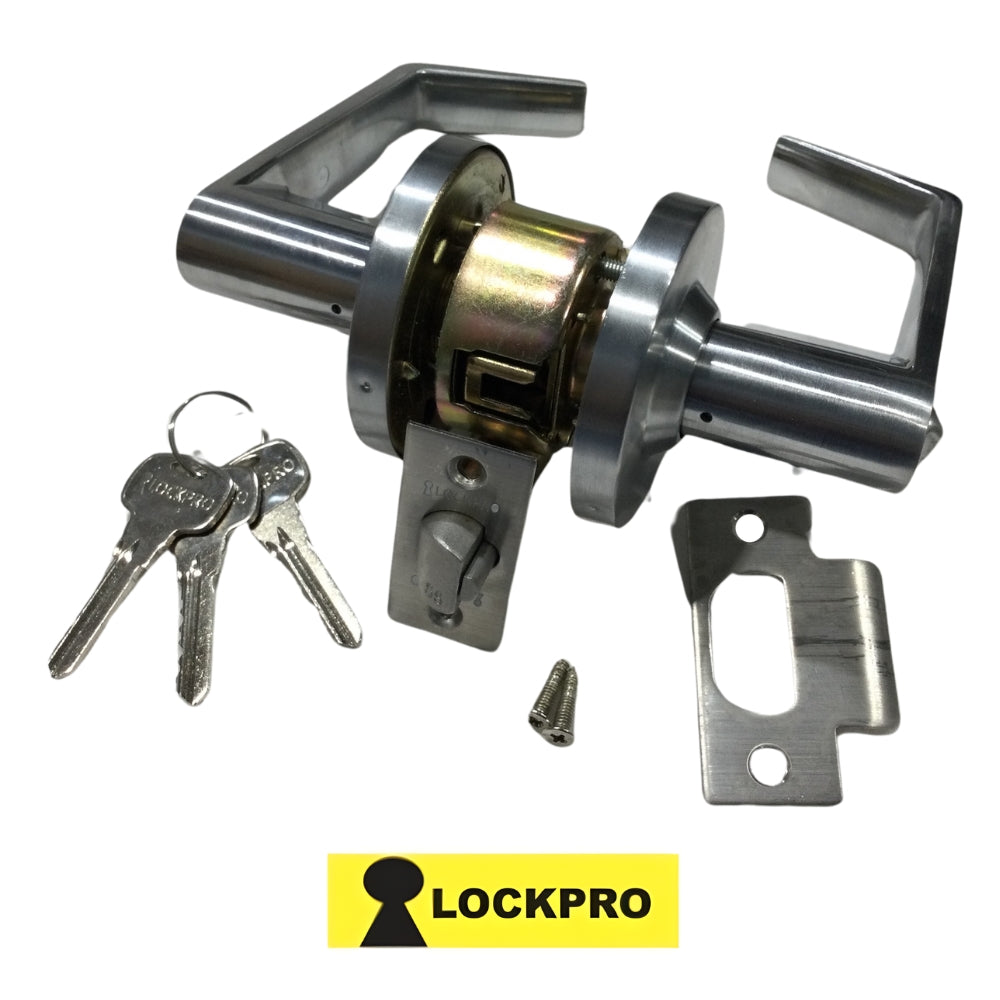 CERRADURA DE ENTRADA CON MANIJA GRADO 2 SATIN NIQUEL LLAVE/BOTON 9802 LOCKPRO
