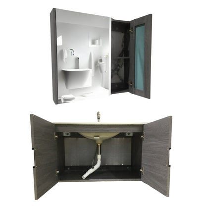 MUEBLE DE BAÑO DE PVC CON LAVAMANO Y GRIFERIA DIAMOND 0.8X0.465X0.5 M INCLUYE BOTIQUIN CON ESPEJO 0.75X0.15X0.7 M PE9-80 GRIS MADERA
