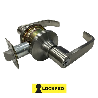 CERRADURA DE ENTRADA CON MANIJA GRADO 2 SATIN NIQUEL LLAVE/BOTON 9802 LOCKPRO