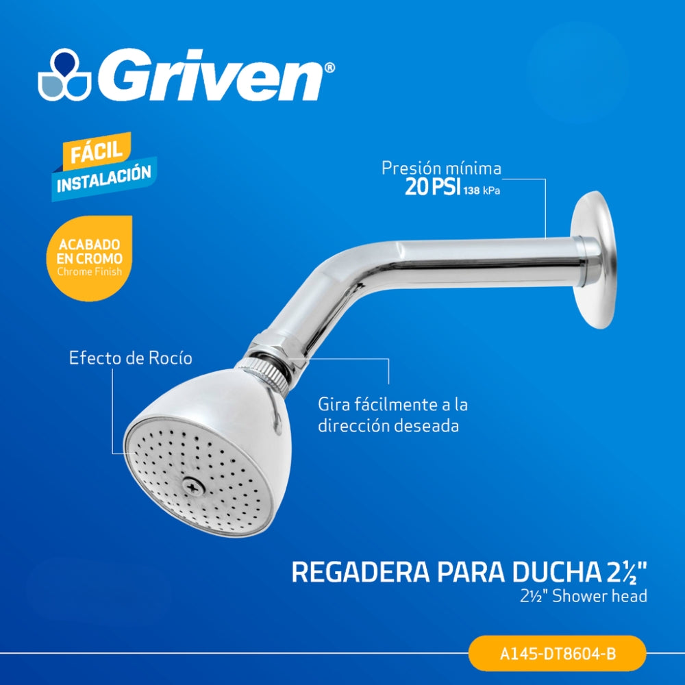 REGADERA PARA DUCHA CON BRAZO GRIVEN A145-DT8604-B