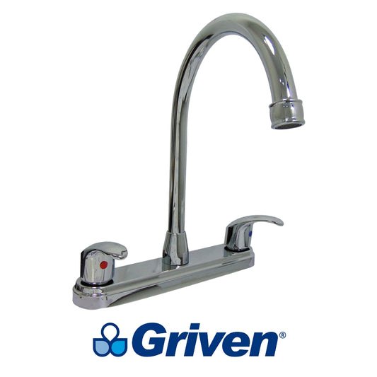 LLAVE DOBLE DE FREGADOR CUELLO ALTO CROMADO GRIVEN GV-CF-1B