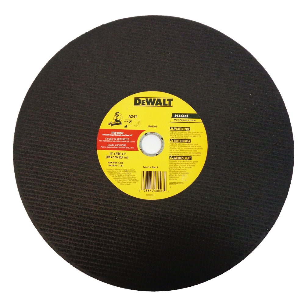 DISCO PARA METAL 14 PULGADAS X 7/64 PULGAADAS DW8003Z DEWALT