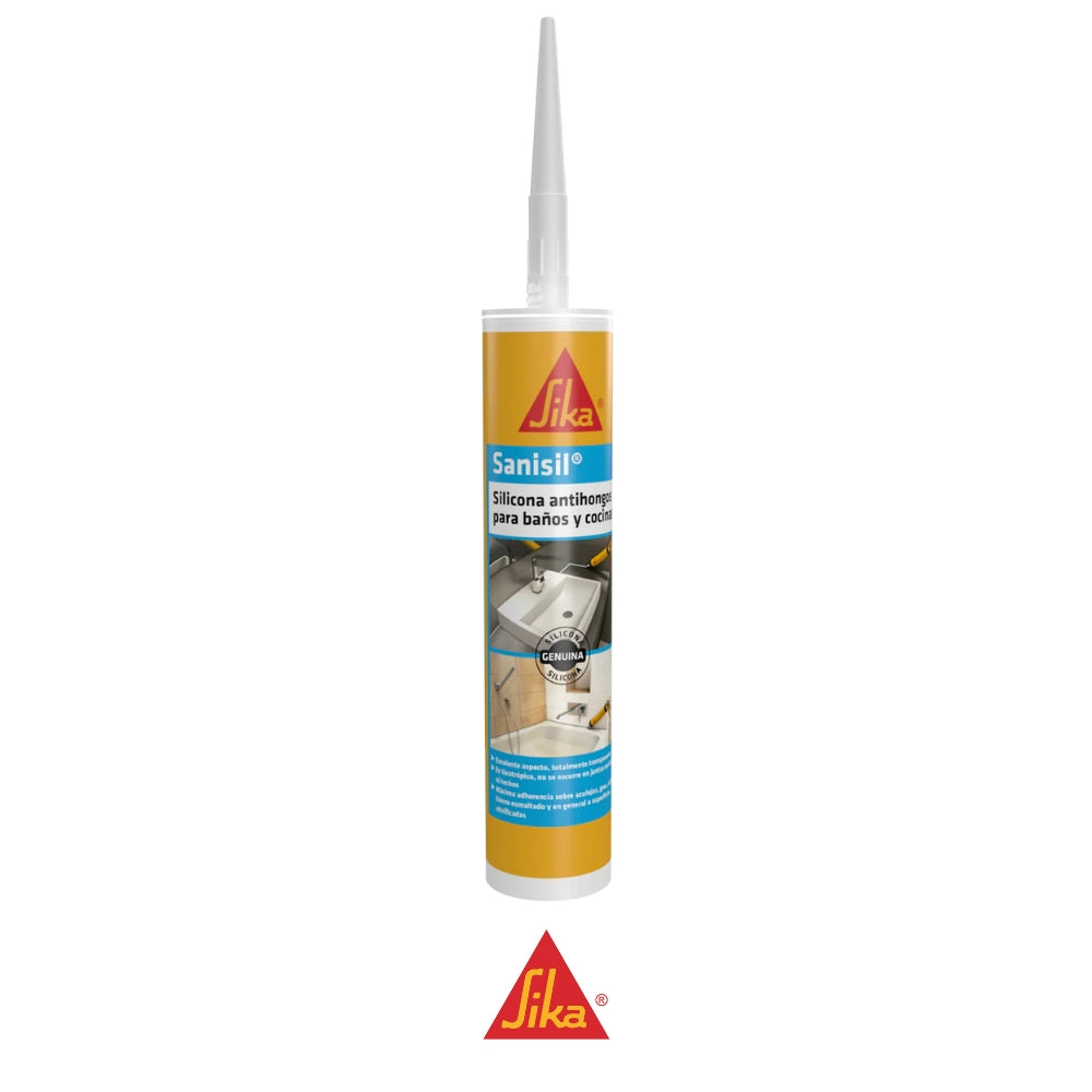 SELLADOR SILICONA ACÉTICA SANISIL TRANSPARENTE SANITARIA 280 ML SIKA