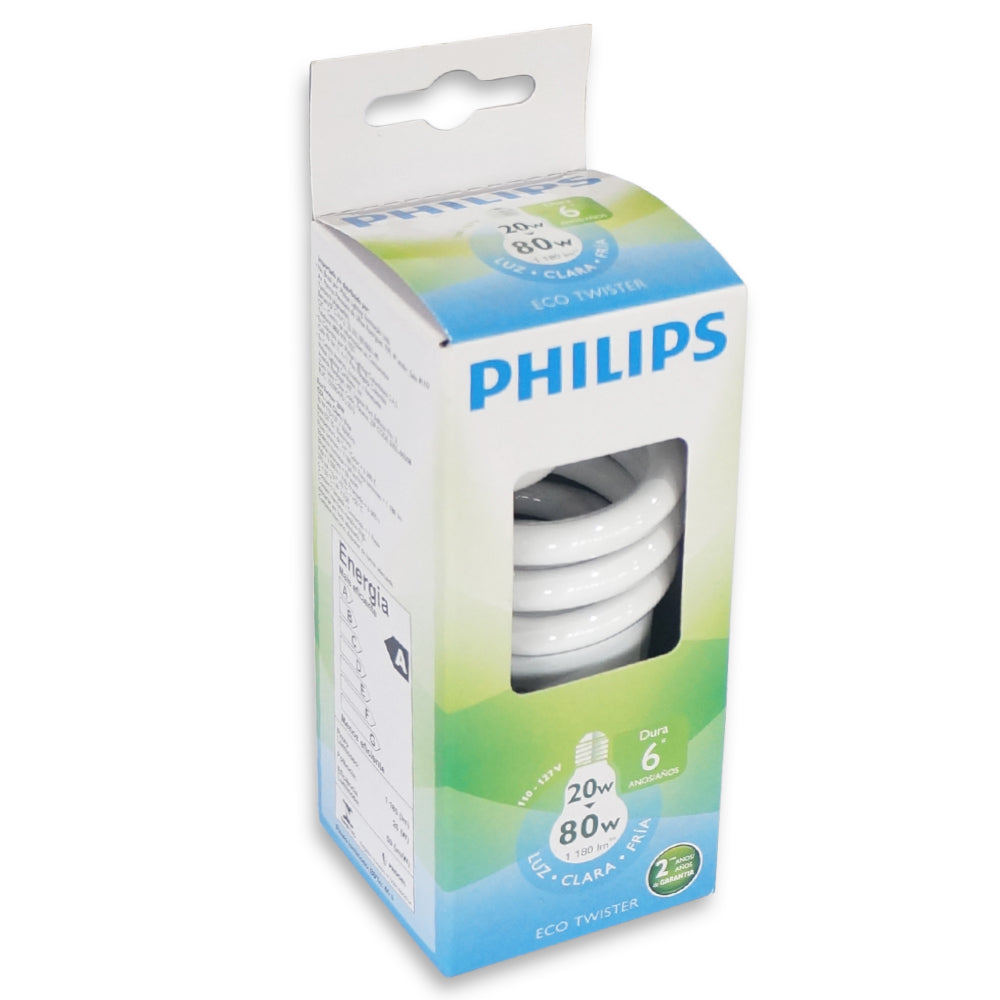 BOMBILLO AHORRADOR ECO TWISTER 20 WATTS  CDL E27110-127V 1PF/12  PHILLPS