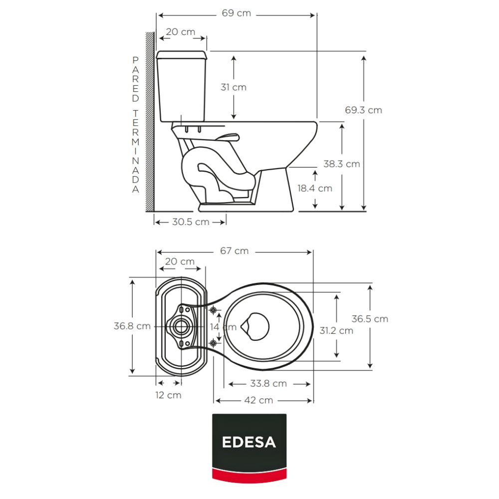 INODORO DOS PIEZAS REDONDO COLOR BLANCO ANDES EDESA