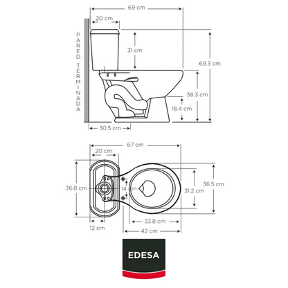 INODORO DOS PIEZAS REDONDO COLOR BLANCO ANDES EDESA