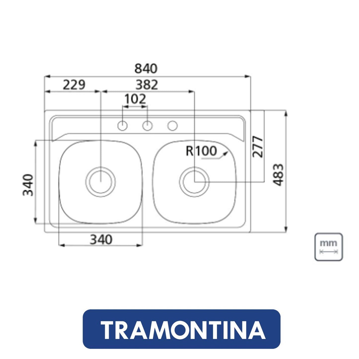 FREGADOR DE EMPOTRAR DOBLE 33 PULGADASX19 PULGADAS (840 MM X 483 MM) TRAMONTINA