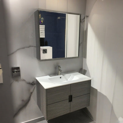 MUEBLE DE BAÑO DE PVC CON LAVAMANO Y GRIFERIA DIAMOND 0.8X0.465X0.5 M INCLUYE BOTIQUIN CON ESPEJO 0.75X0.15X0.7 M PE9-80 GRIS MADERA