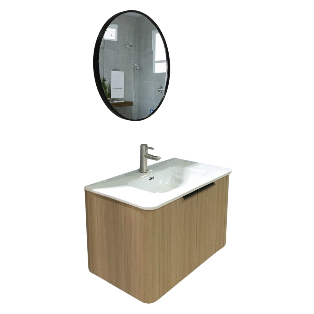 MUEBLE DE BAÑO DE PVC CON LAVAMANO Y GRIFERIA ESSENCE 80X46.5X50 CM INCLUYE ESPEJO 60X60CM CAP116-80 BOA-ROBLE