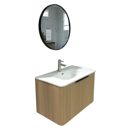 MUEBLE DE BAÑO DE PVC CON LAVAMANO Y GRIFERIA ESSENCE 80X46.5X50 CM INCLUYE ESPEJO 60X60CM CAP116-80 BOA-ROBLE