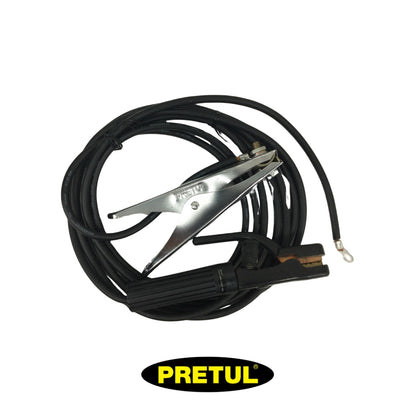 JUEGO DE PORTA ELECTRODO Y PINZA P/SOLDAR CON CABLES PRETUL