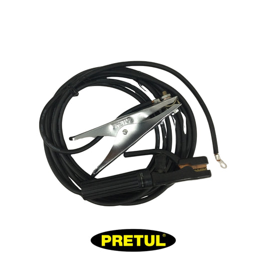 JUEGO DE PORTA ELECTRODO Y PINZA P/SOLDAR CON CABLES PRETUL