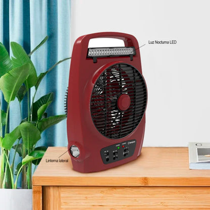 ABANICO RECARGABLE 8" 24W CON LUZ COLOR ROJO