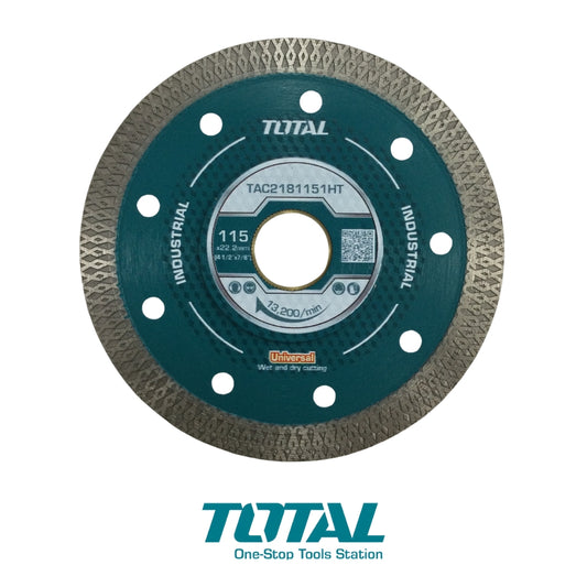 DISCO DE DIAMANTE ULTRADELGADO 4-1/2 PULGADAS 115X0.8MM DE ESPESOR CORTE SECO Y HÚMEDO TOTAL TAC2181151HT