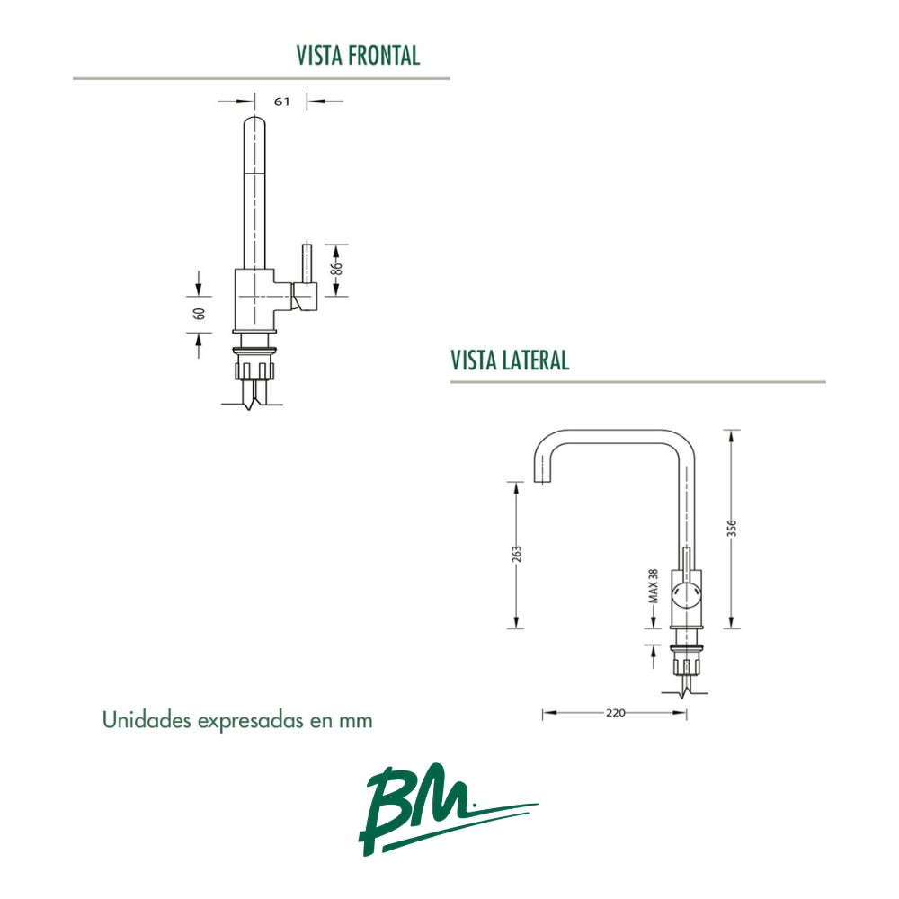 GRUPO FREGADERO MONOMANDO TURIN ACERO INOX BM-BW7001D