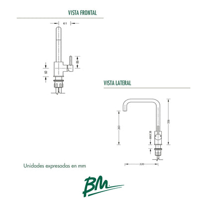 GRUPO FREGADERO MONOMANDO TURIN ACERO INOX BM-BW7001D