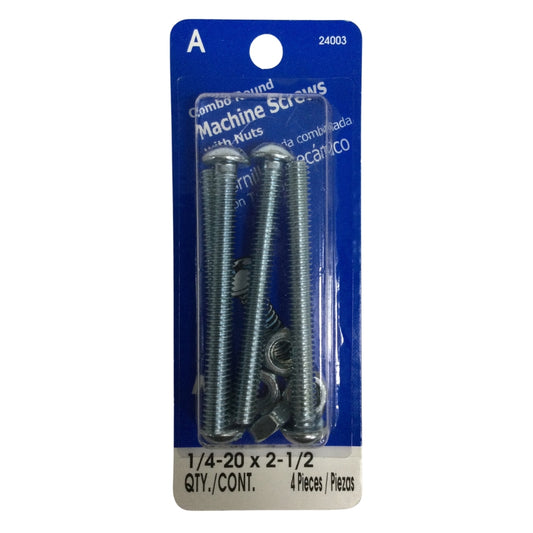 TORNILLO DE MAQUINA ZINCADO CAB REDONDA COMBO 1/4 PULGADAS-20 x 2-1/2 PULGADAS ROSCA ESTANDAR