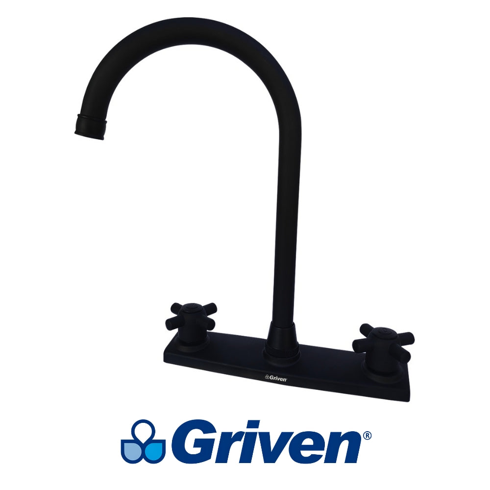 LLAVE DOBLE DE FREGADOR TIPO CUELLO ALTO 8 PULGADAS NEGRO GRIVEN A367-BF801
