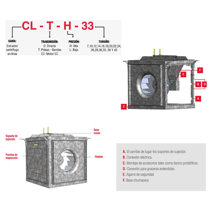 EXTRACTOR CENTRIFUGO EN LINEA CLTL-20 SIN MOTOR