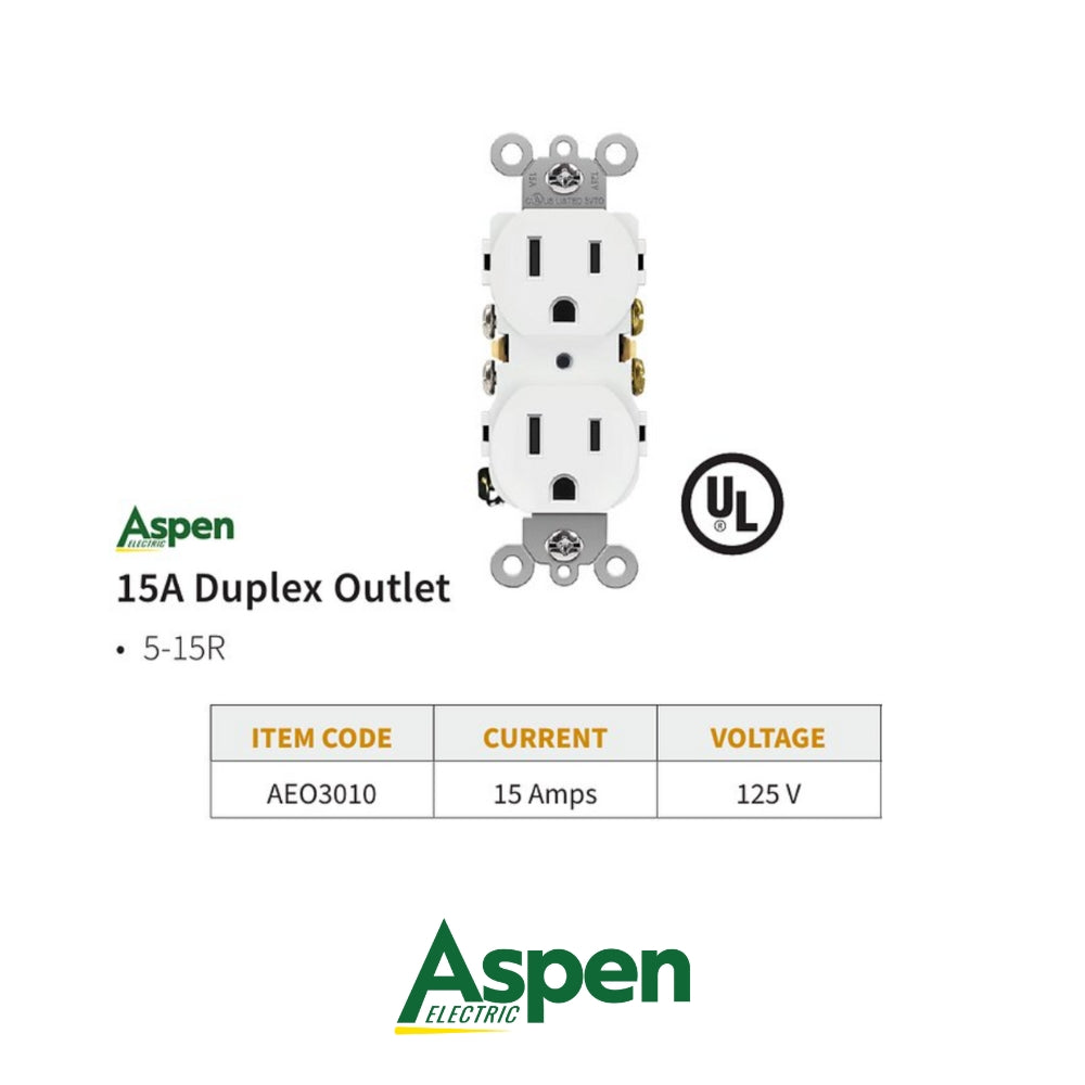 TOMA CORRIENTE DOBLE BLANCO 15A/125V UL ASPEN