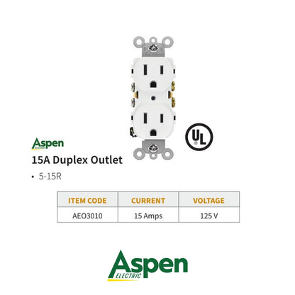 TOMA CORRIENTE DOBLE BLANCO 15A/125V UL ASPEN