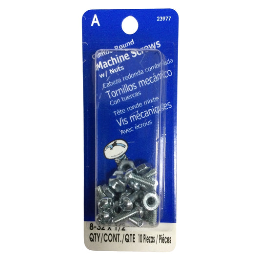 TORNILLO DE MAQUINA ZINCADO CAB REDONDA COMBO N°8-32 x 1/2 PULGADAS ROSCA ESTANDAR